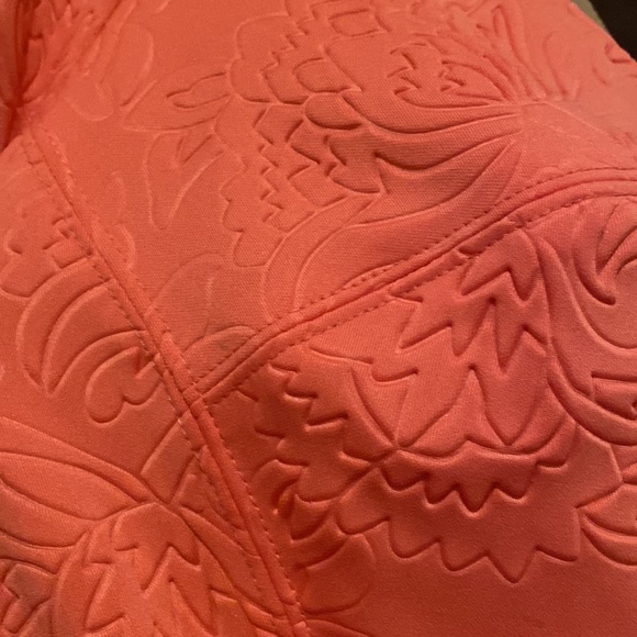 ABS Coral Pink Textured Fit and Flare Dress - Picture 5 of 10